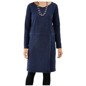 J Jill pure jill indigo faux wrap long sleeve knit shift dress